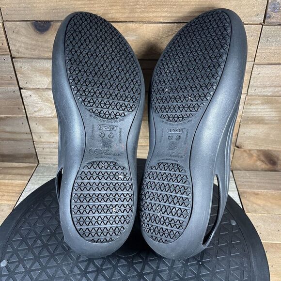 Crocs Kadee Flats Womens Sz 9 Black Slip On Slip Resistant Sandals Cutout - Picture 8 of 9